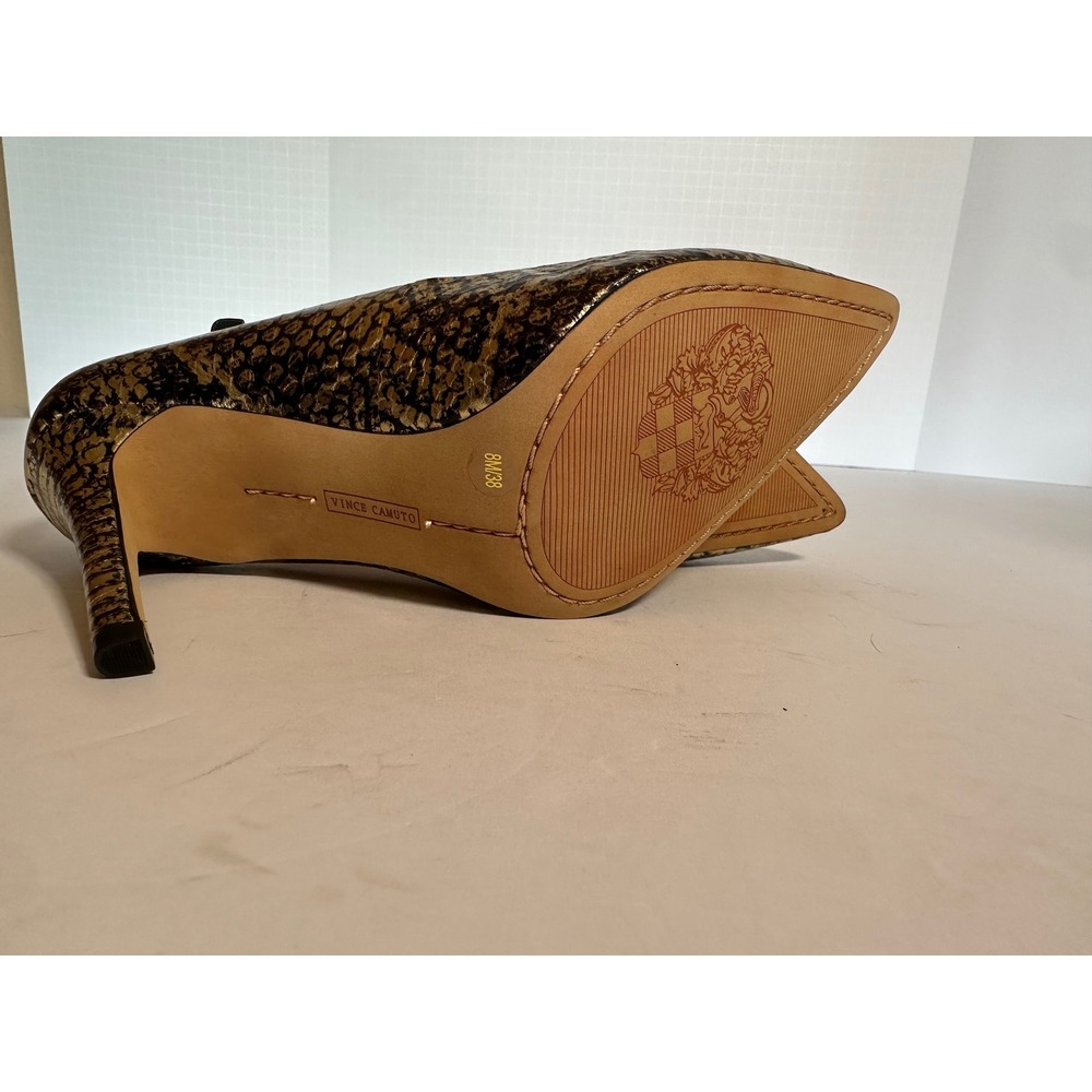 Vince Camuto Leather Gold Black Snakeskin Embossed Pointed Toe Pumps 8M NWOB - Picture 8 of 11